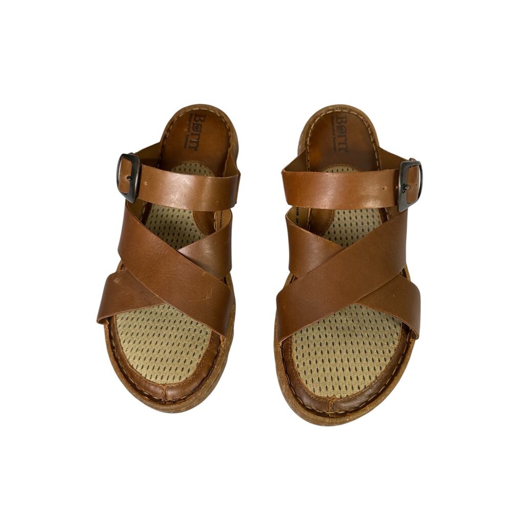 Born Salas Sandals Brown Syrup Leather Comfort Slides Buckle Women 9 - Picture 4 of 9